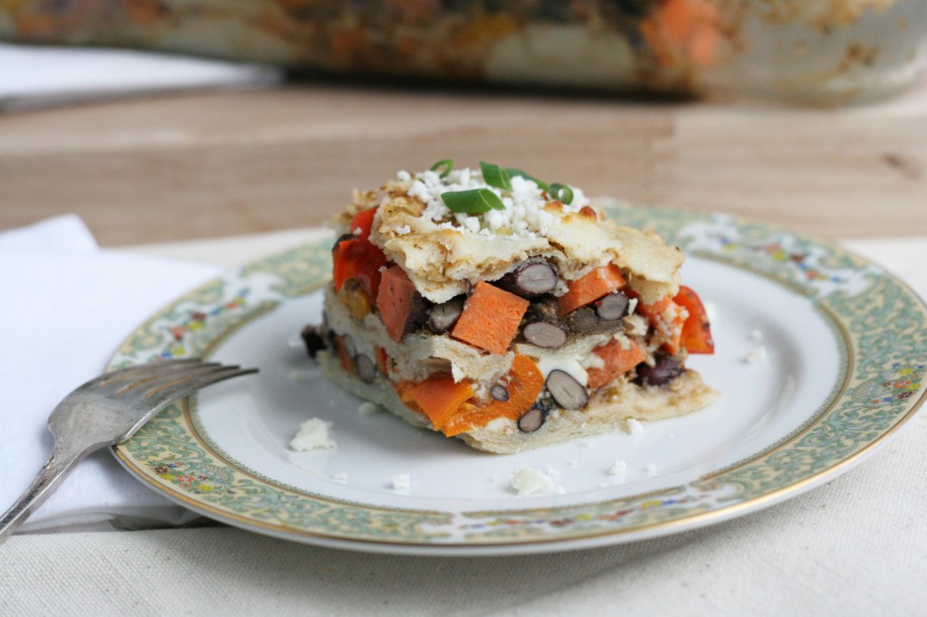 Black Bean Yam Tortilla Bake-w