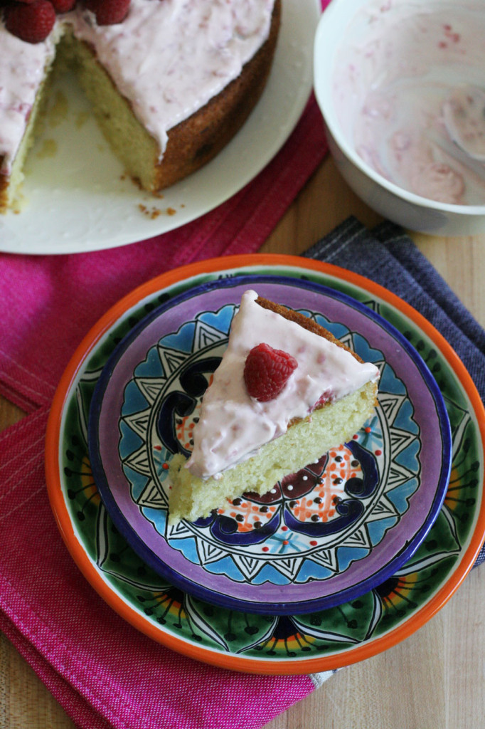 Lemon Cake with Raspberry Creme Fraiche Frosting