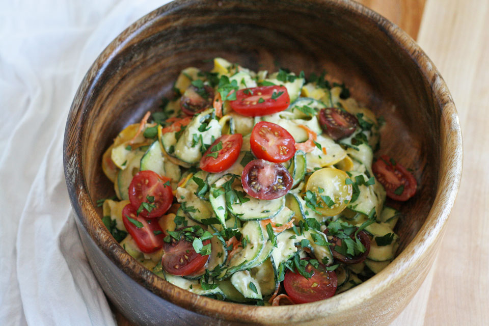 Zucchini Noodles with Sabra Hummus Dressing