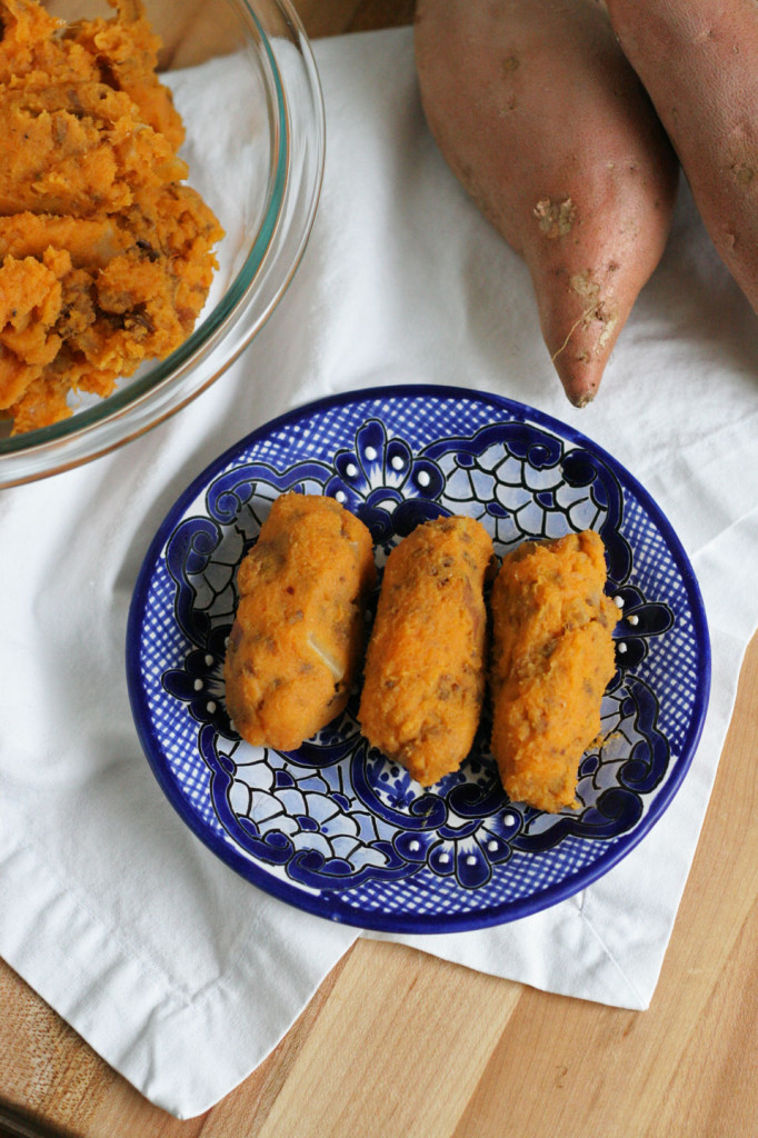 Sweetpotato Manchego Cheese and Chorizo Croquette with Paprika Yogurt Sauce