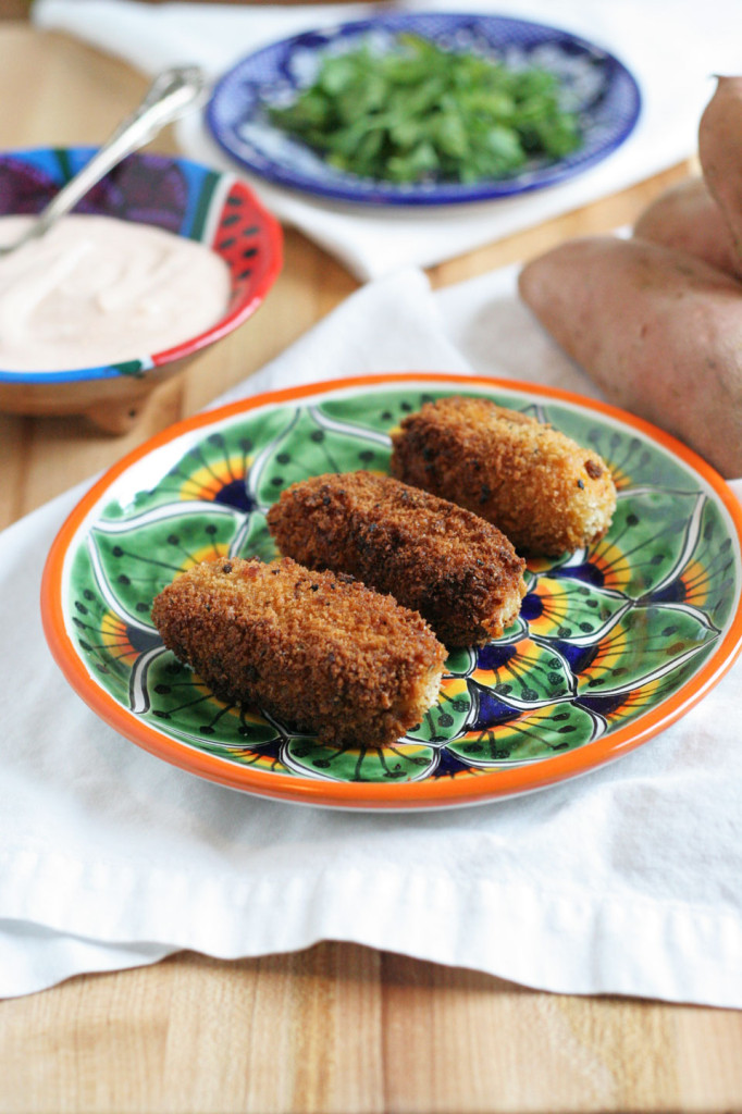 Sweetpotato Manchego Cheese and Chorizo Croquette with Paprika Yogurt