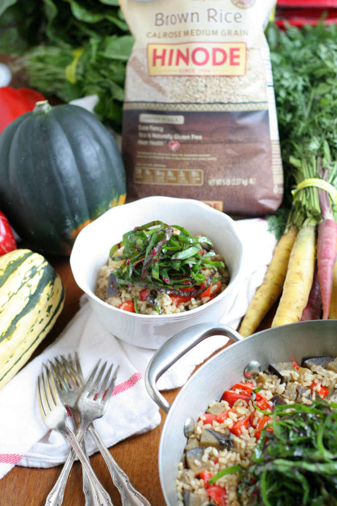 One Pot Brown Rice with Vegetables and Goat Cheese