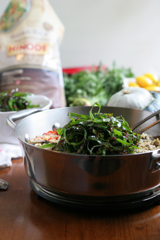 One Pot Brown Rice with Vegetables and Goat Cheese