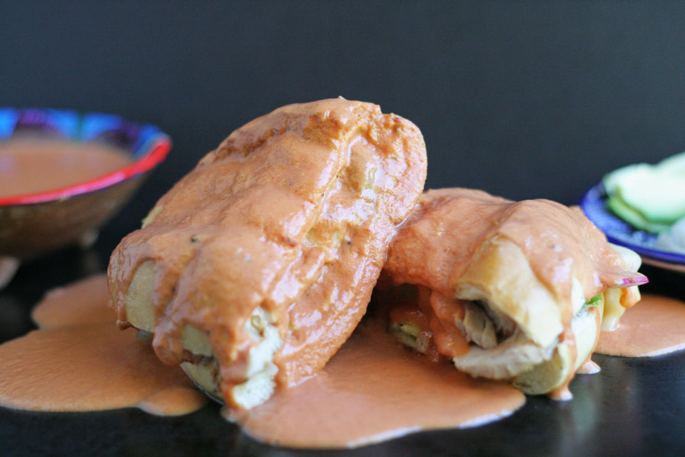 Torta Ahogada-Tomato and Chipotle Sauce Dunked Chicken Sandwich