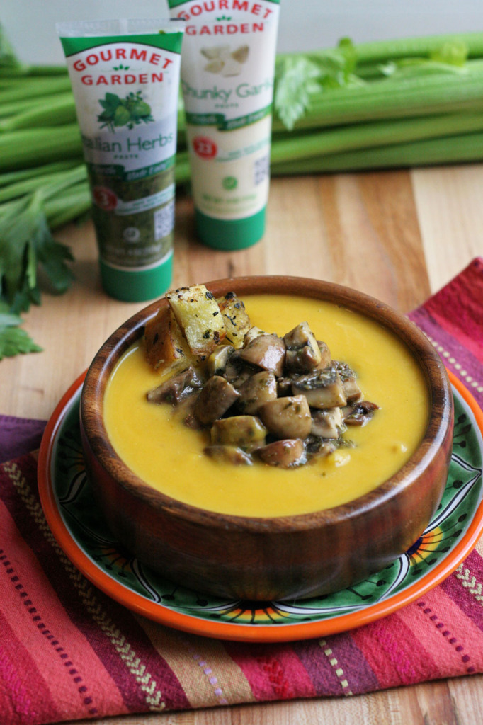Delicata Squash Soup with Herb Mushrooms