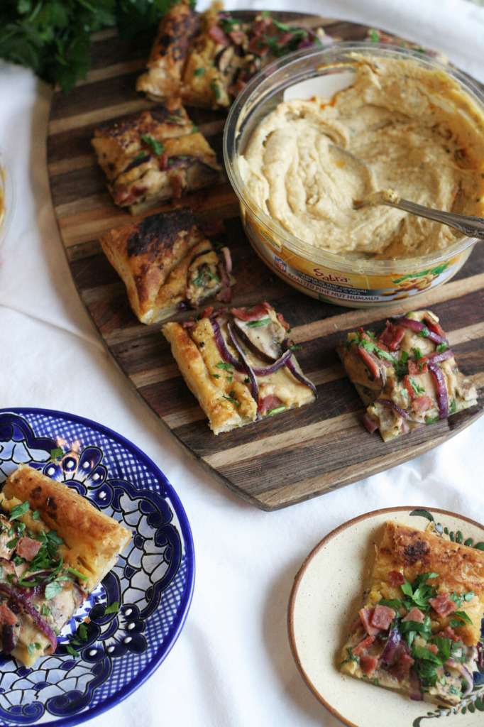 Bacon Hummus Onion Mushroom Puff Pastry Bites