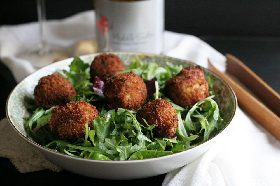 Goat Cheese Bacon Croquettes with Pink Bubbly