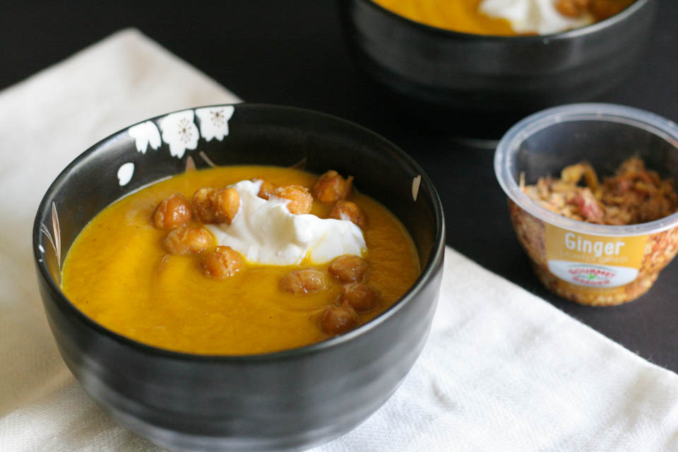 Quick Roasted Carrot Soup with Ginger Chickpeas