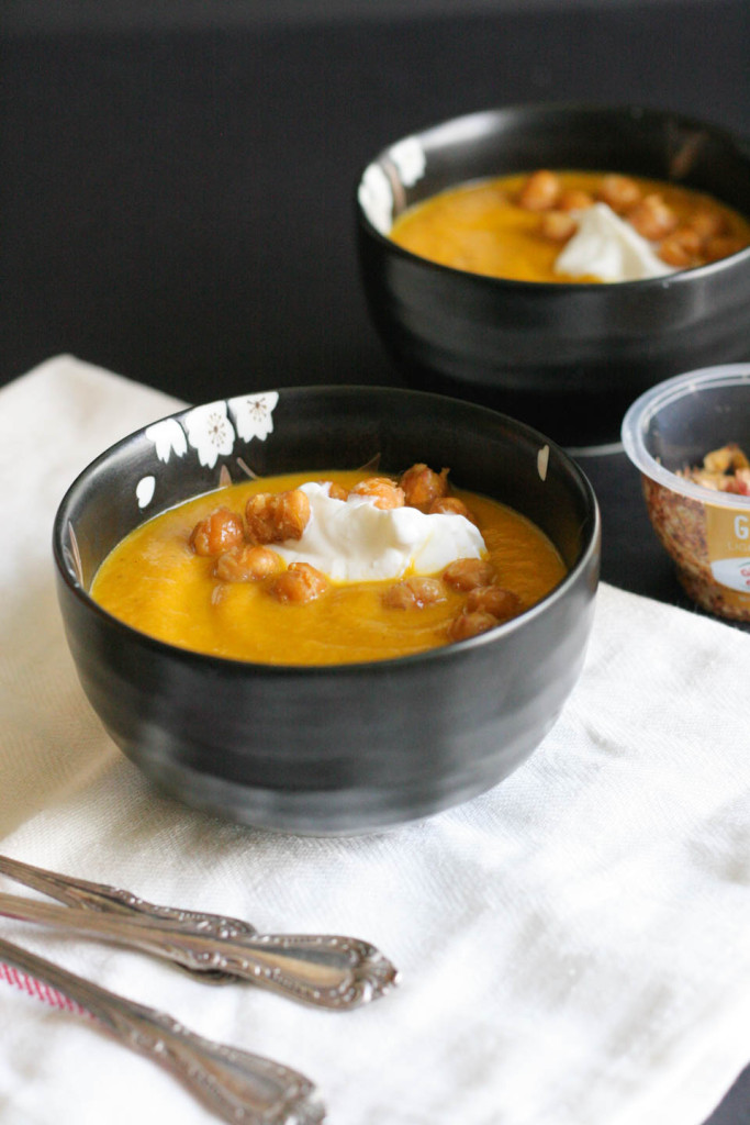 Quick Roasted Carrot Soup with Ginger Chickpeas