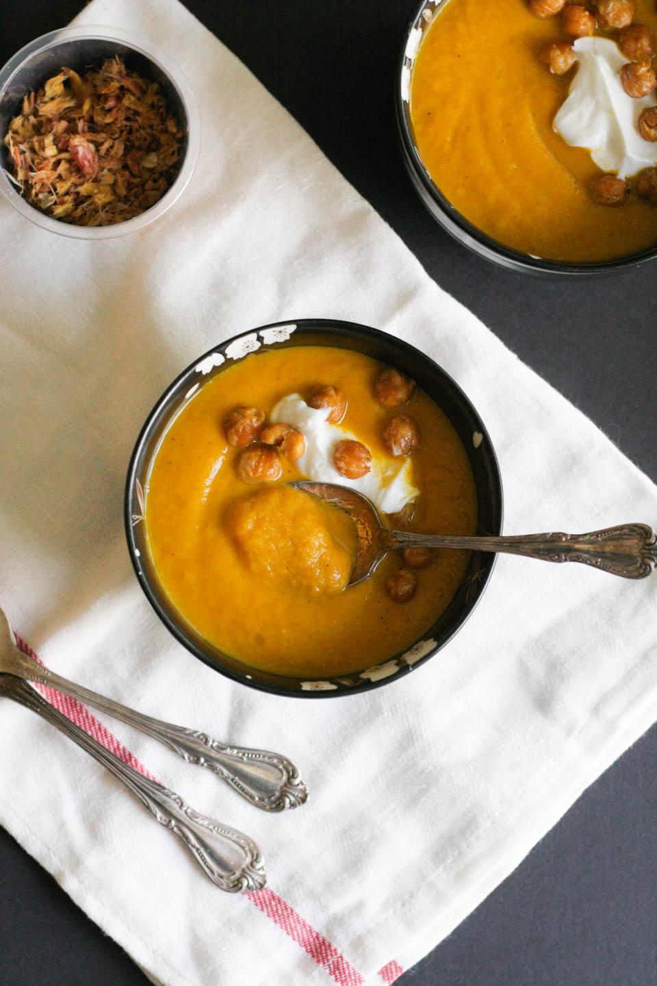 Roasted Carrot Soup with Ginger Chickpeas - not just baked