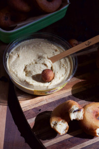 Roasted Garlic Hummus Currant Donuts