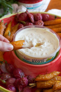 Roasted Radishes and Carrots with Greek Yogurt Dip